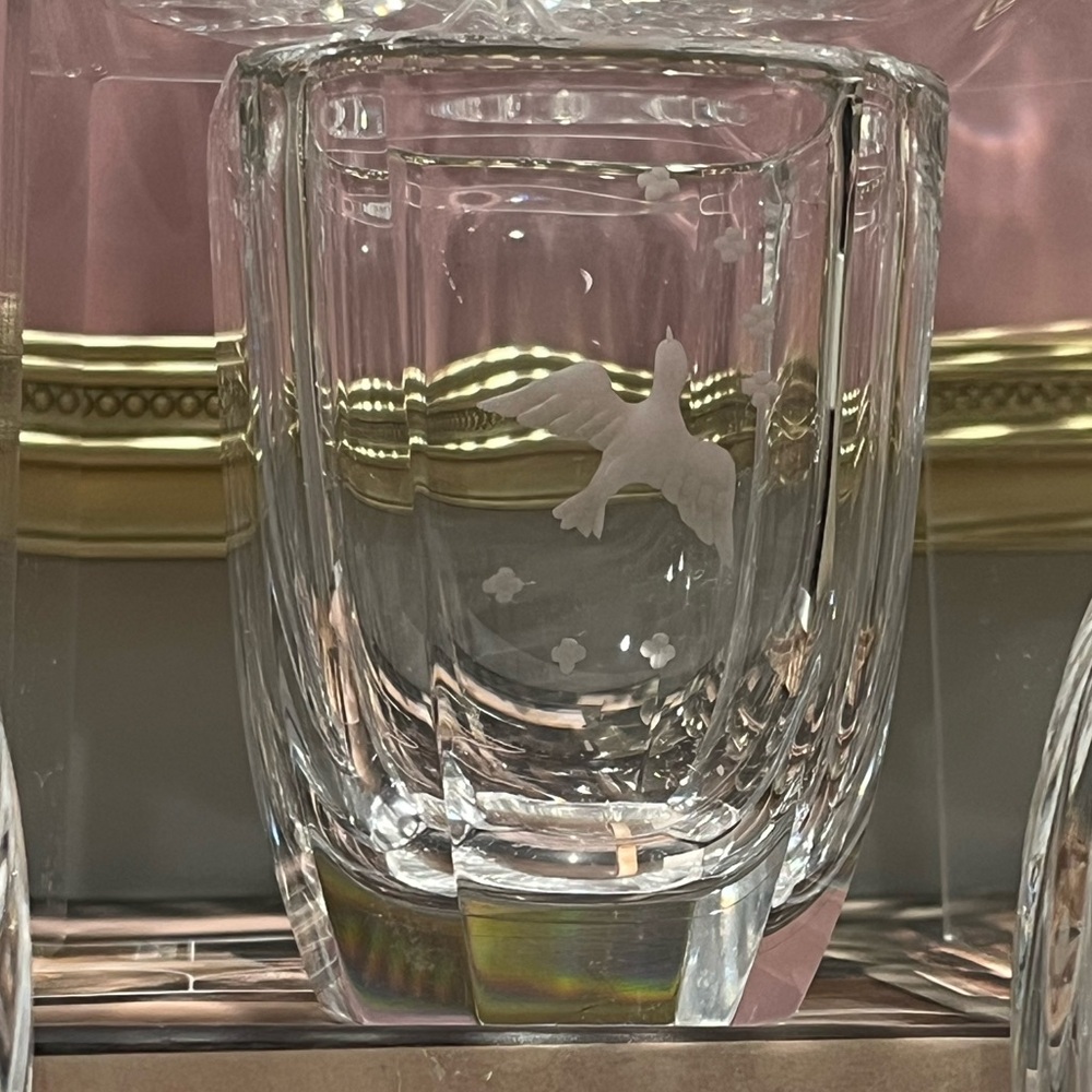 Elegant Crystal Mini Vase Etched Bird Stamped